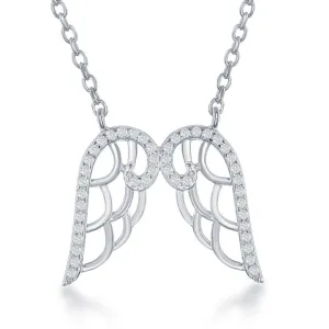 Classic Jewelry Sterling Silver CZ Angel Wings Necklace