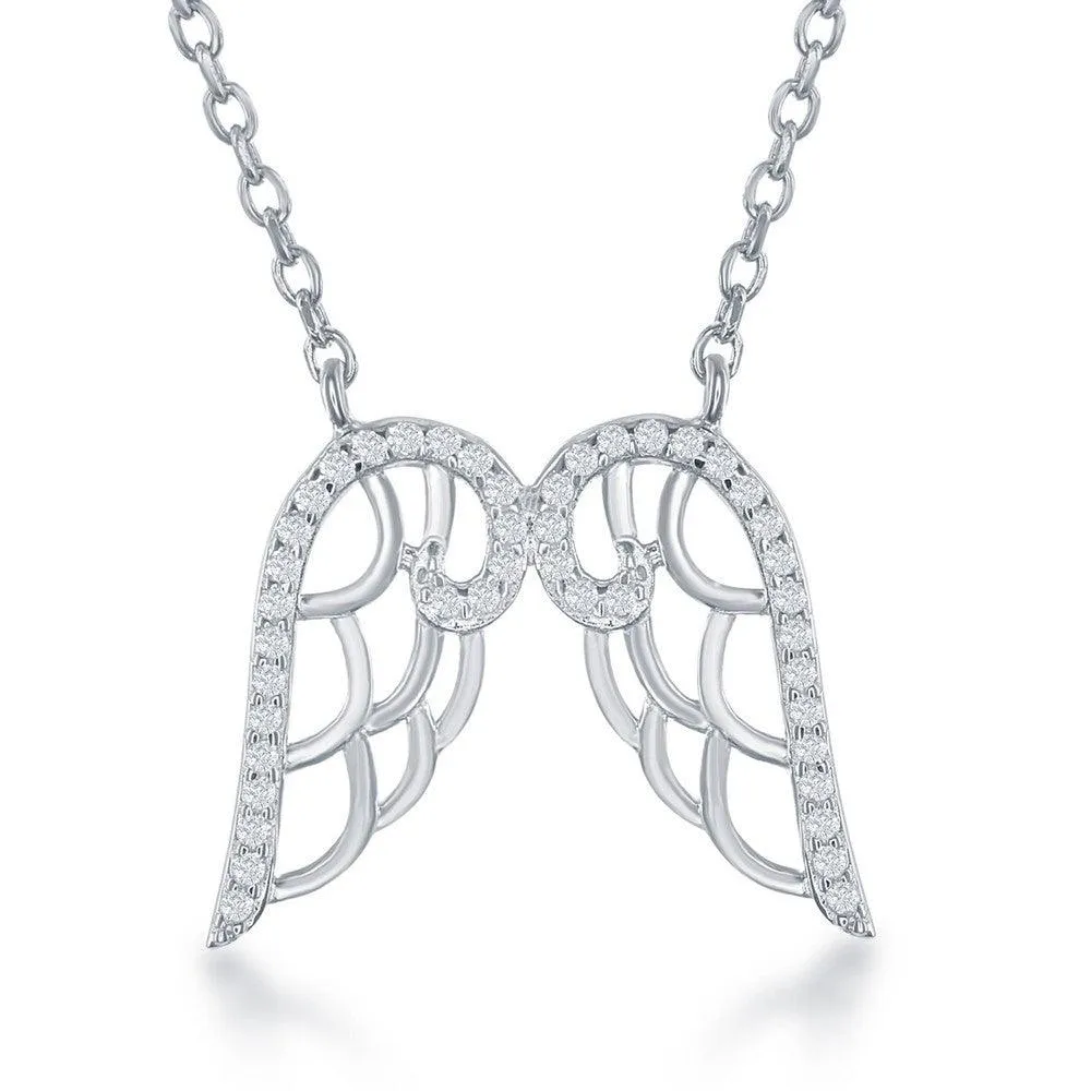 Classic Jewelry Sterling Silver CZ Angel Wings Necklace