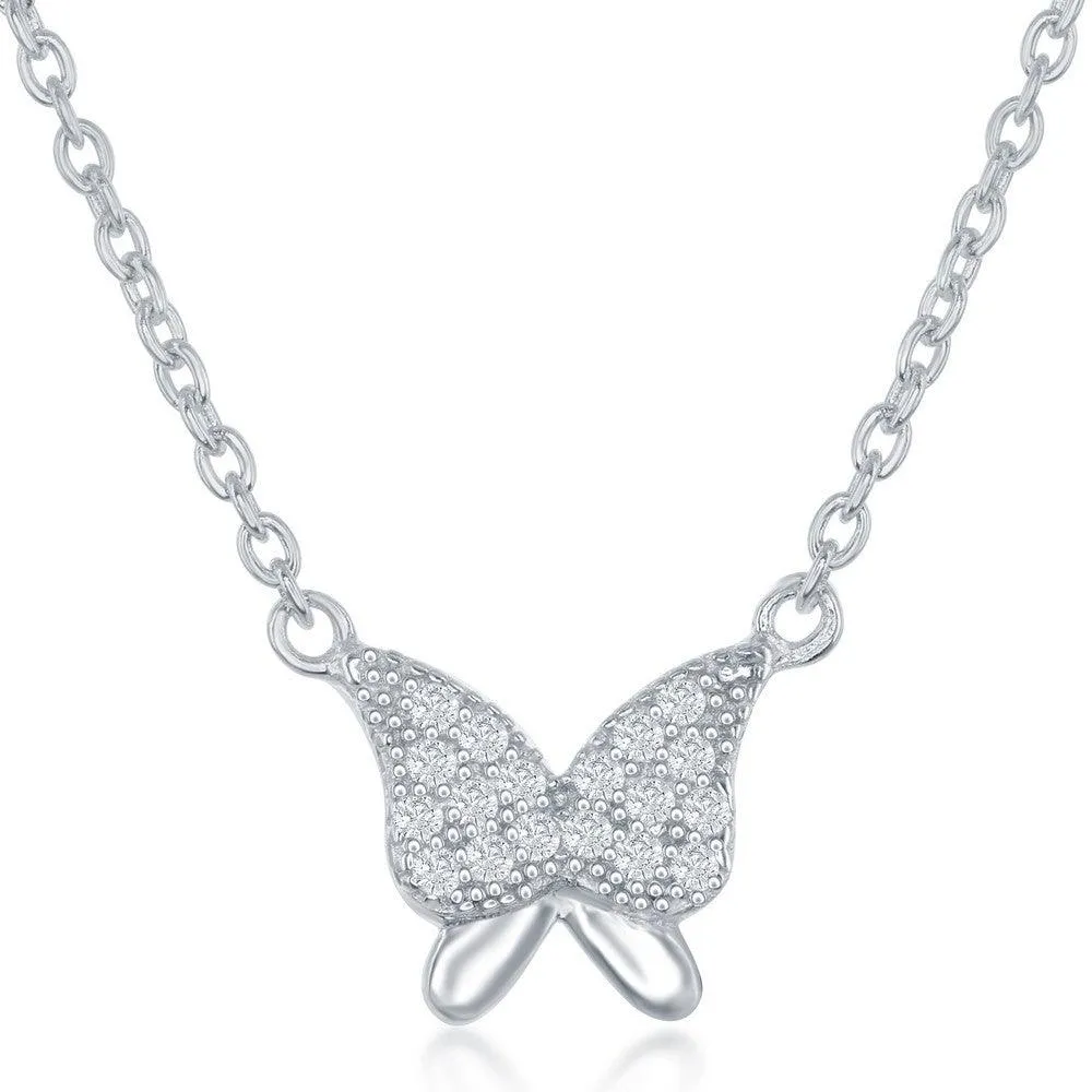 Classic Jewelry Sterling Silver CZ Butterfly Necklace and Earrings Set