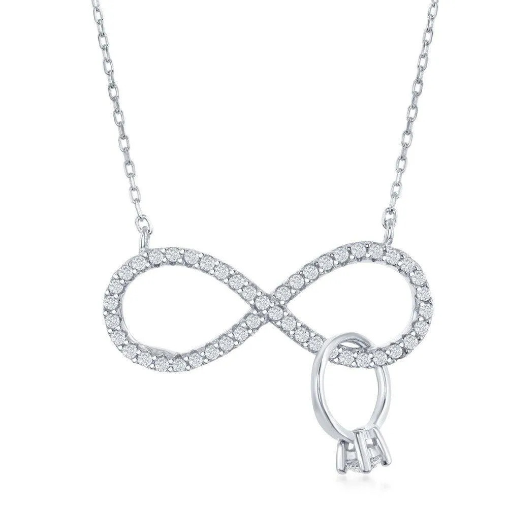Classic Jewelry Sterling Silver CZ Infinity with Engagement Ring Necklace