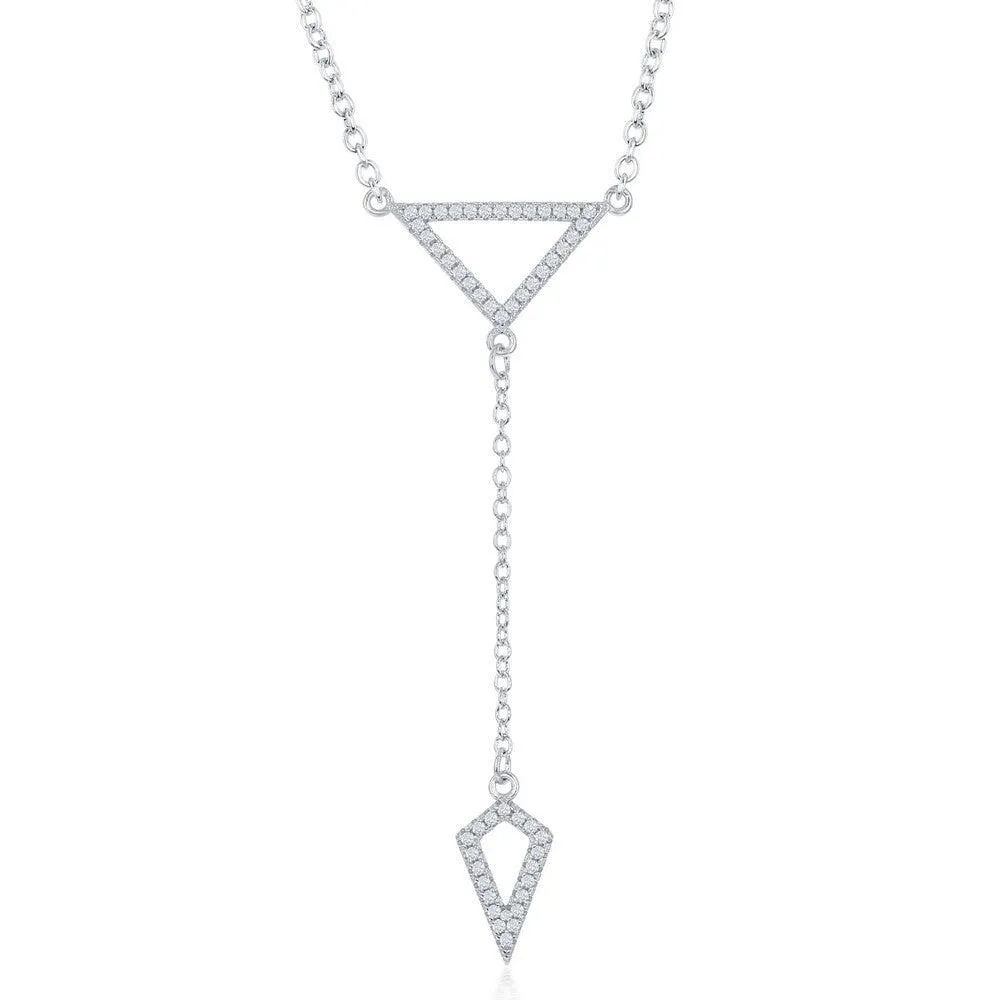 Classic Jewelry Sterling Silver CZ Open Triangle with Y Design Necklace