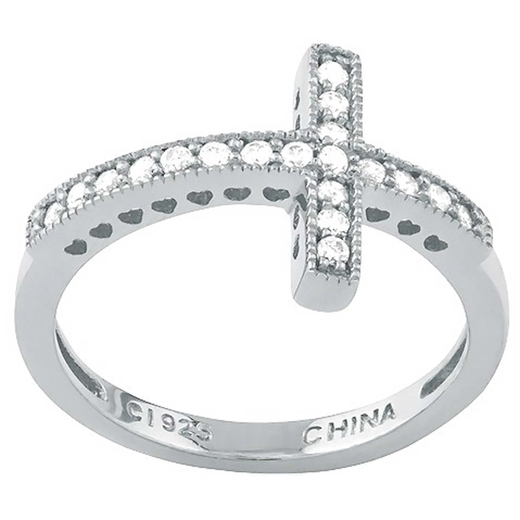 Classic Jewelry Sterling Silver CZ Sideways Cross Ring - W-9647