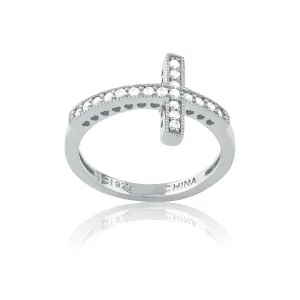 Classic Jewelry Sterling Silver CZ Sideways Cross Ring - W-9647