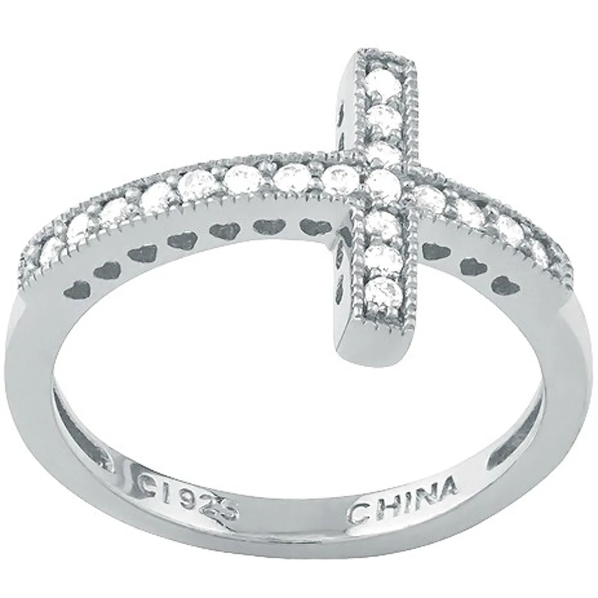 Classic Jewelry Sterling Silver CZ Sideways Cross Ring - W-9647