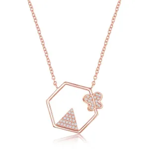 Classic Jewelry Sterling Silver CZ Triangle and Butterfly Hexagon Necklace