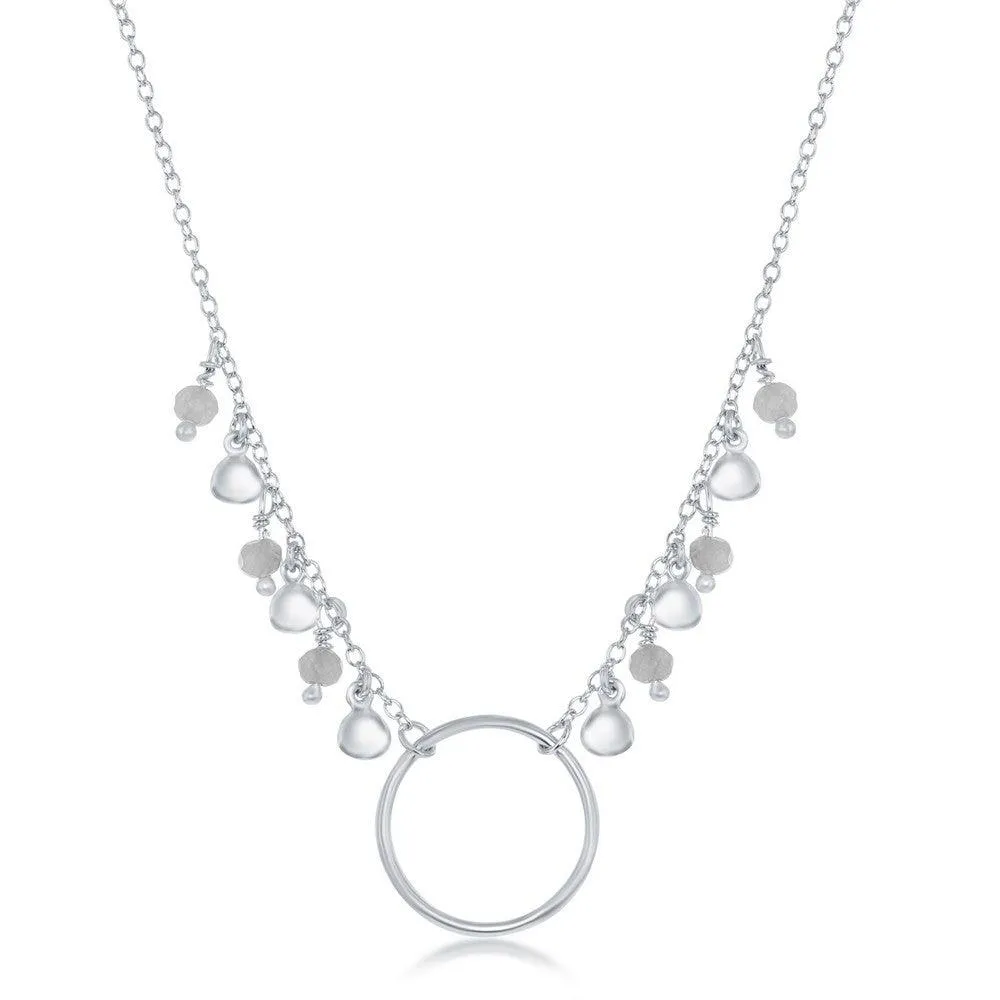 Classic Jewelry Sterling Silver Dangling Labradorite and Discs Necklace