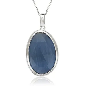 Classic Jewelry Sterling Silver Denim Blue Cat's Eye Necklace
