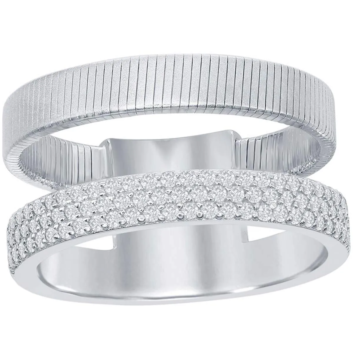 Classic Jewelry Sterling Silver Designer CZ Ring Bonded with Platinum, Size 8