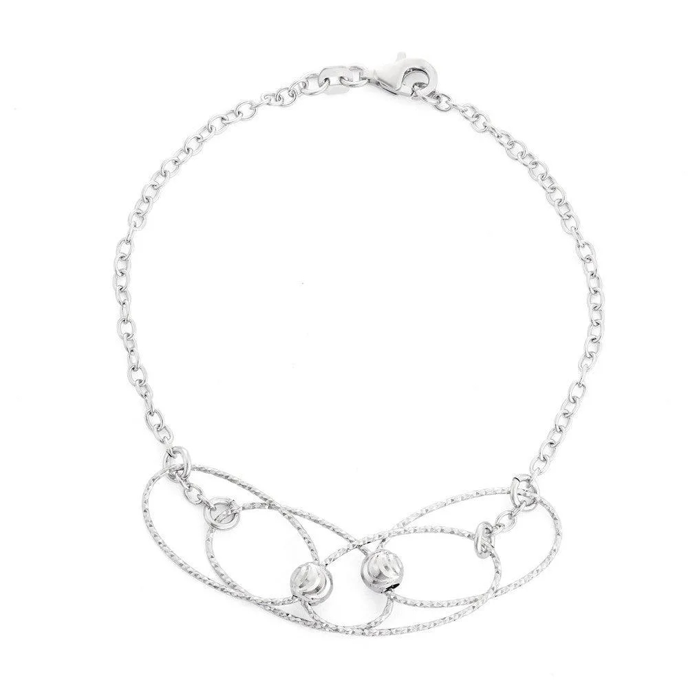 Classic Jewelry Sterling Silver Diamond Cut Beads and Wires Bracelet, 7.5"