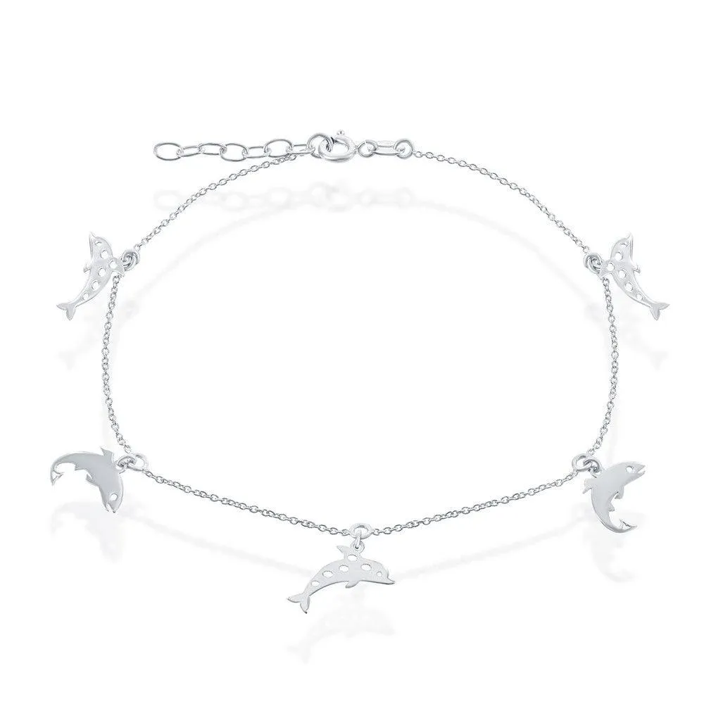 Classic Jewelry Sterling Silver Dolphin Anklet