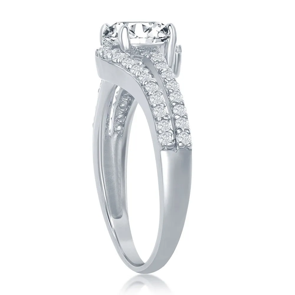 Classic Jewelry Sterling Silver Double Band CZ Engagement Ring - W-2412