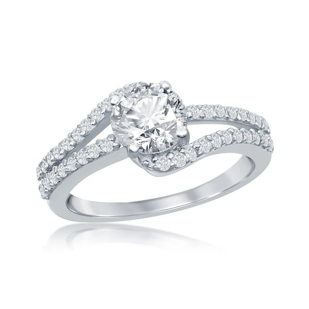 Classic Jewelry Sterling Silver Double Band CZ Engagement Ring - W-2412