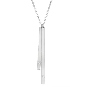 Classic Jewelry Sterling Silver Double Bar with Small CZ Necklace