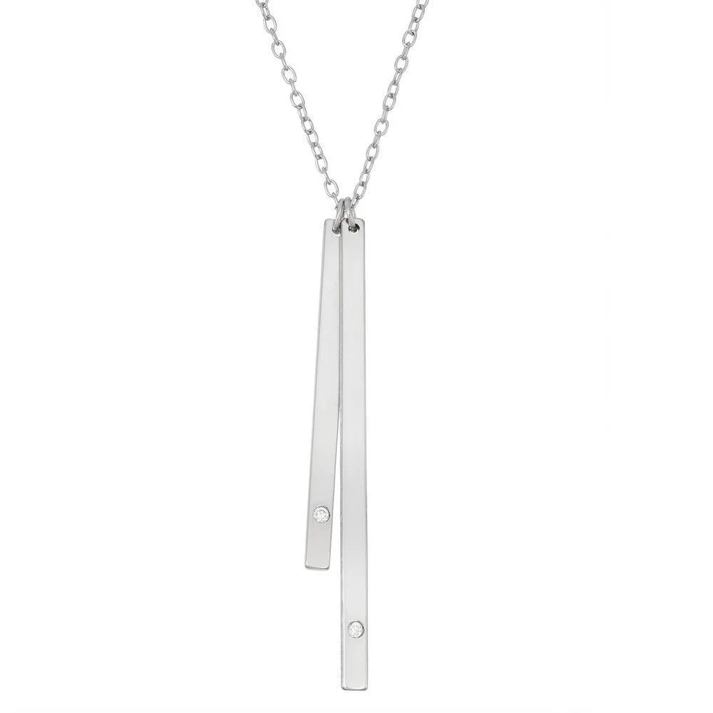 Classic Jewelry Sterling Silver Double Bar with Small CZ Necklace