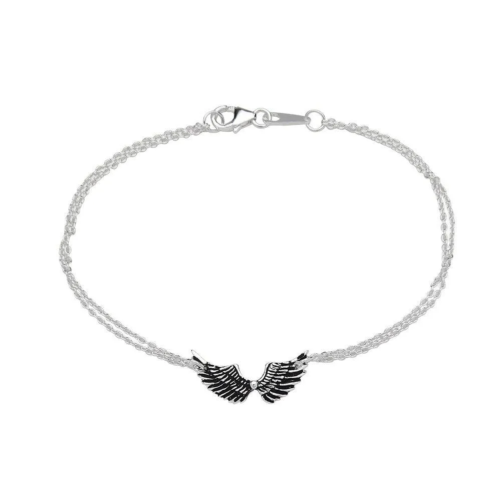 Classic Jewelry Sterling Silver Double Chain Small Wing Bracelet