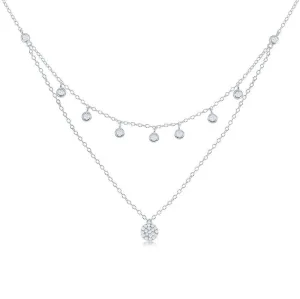Classic Jewelry Sterling Silver Double Strand CZ with Micro Pave Disc Necklace