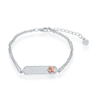 Classic Jewelry Sterling Silver Double Strand Micro Pave with RG Star ID Bracelet