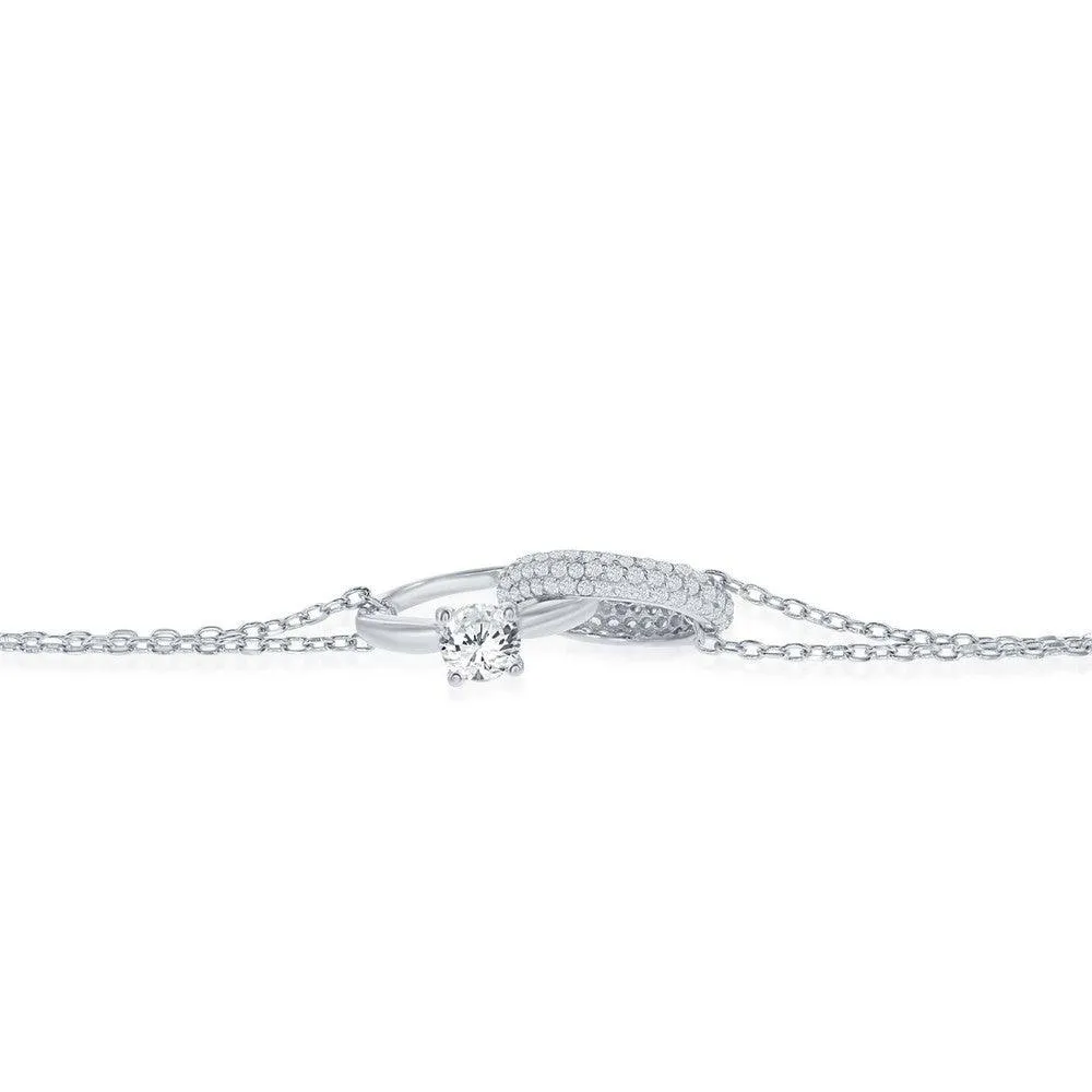 Classic Jewelry Sterling Silver Engagement Ring and Micro Pave Band Necklace