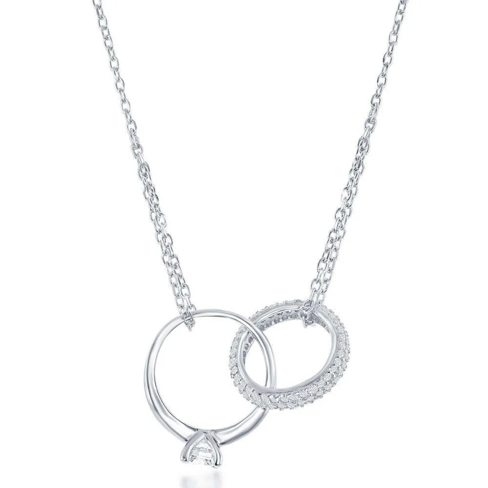 Classic Jewelry Sterling Silver Engagement Ring and Micro Pave Band Necklace
