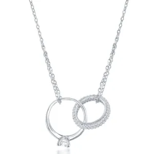 Classic Jewelry Sterling Silver Engagement Ring and Micro Pave Band Necklace