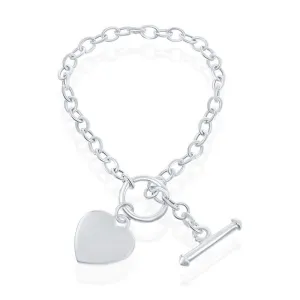 Classic Jewelry Sterling Silver Engravable Heart Charm Rolo Chain Bracelet, 7.5"