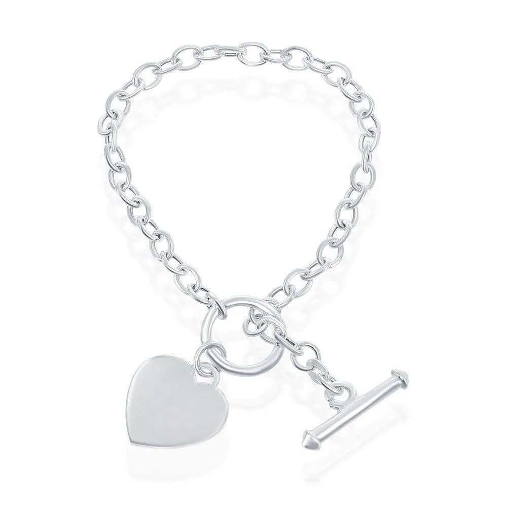 Classic Jewelry Sterling Silver Engravable Heart Charm Rolo Chain Bracelet, 7.5"