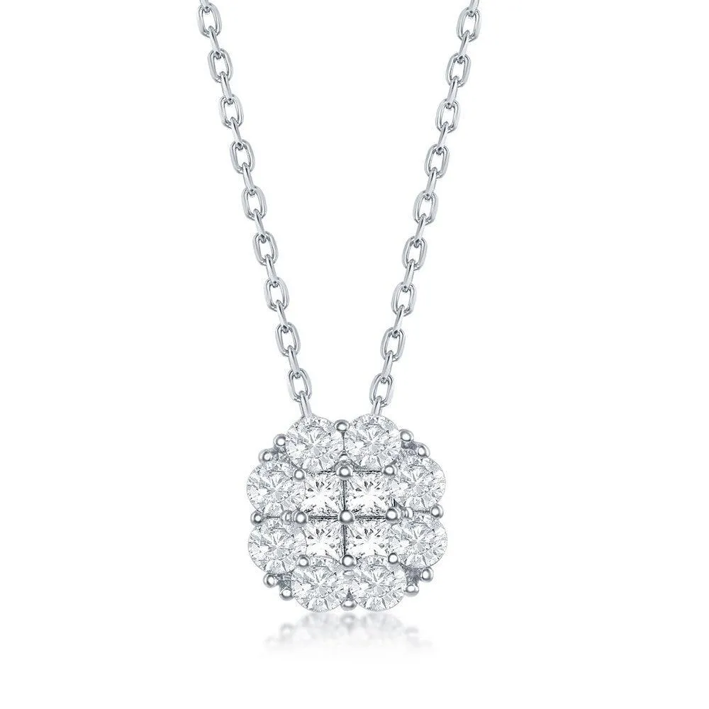 Classic Jewelry Sterling Silver Flower Design Cubic Zirconia Necklace