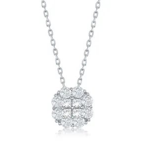 Classic Jewelry Sterling Silver Flower Design Cubic Zirconia Necklace