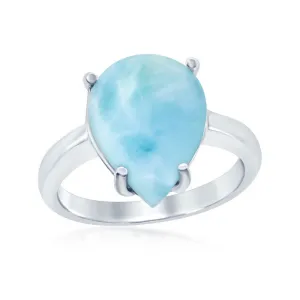Classic Jewelry Sterling Silver Four-Prong Teardrop Larimar Ring, Size 9