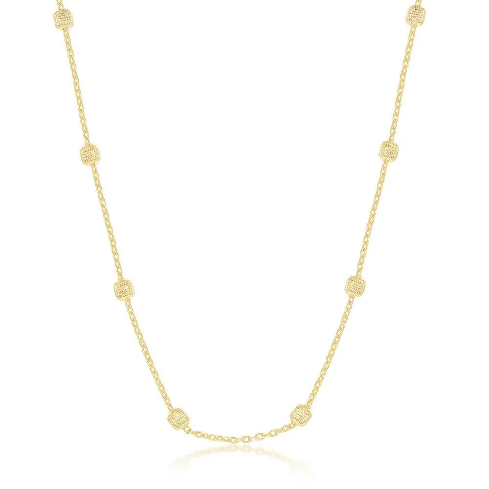 Classic Jewelry Sterling Silver Gold Plated Grid Square Beaded Chain, 16"