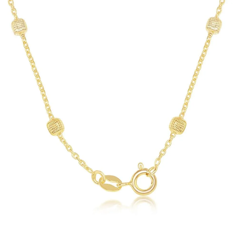 Classic Jewelry Sterling Silver Gold Plated Grid Square Beaded Chain, 18"