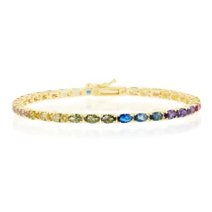 Classic Jewelry Sterling Silver Gold Plated Oval Rainbow CZ Tennis Bracelet