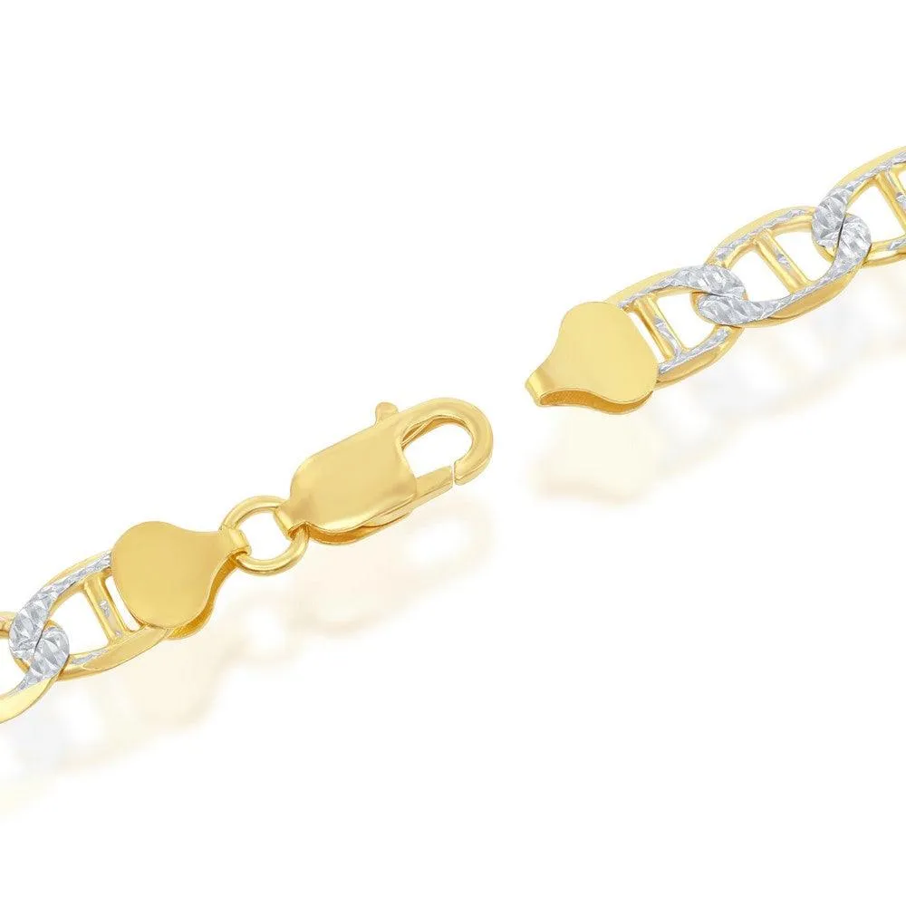 Classic Jewelry Sterling Silver Gold Plated Pave 8mm Flat Marina Bracelet, 9"