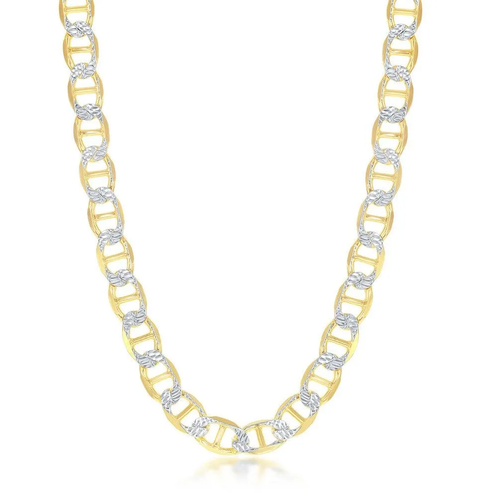 Classic Jewelry Sterling Silver Gold Plated Pave 8mm Flat Marina Bracelet, 9"