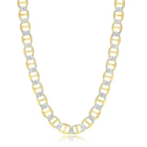 Classic Jewelry Sterling Silver Gold Plated Pave 8mm Flat Marina Bracelet, 9"