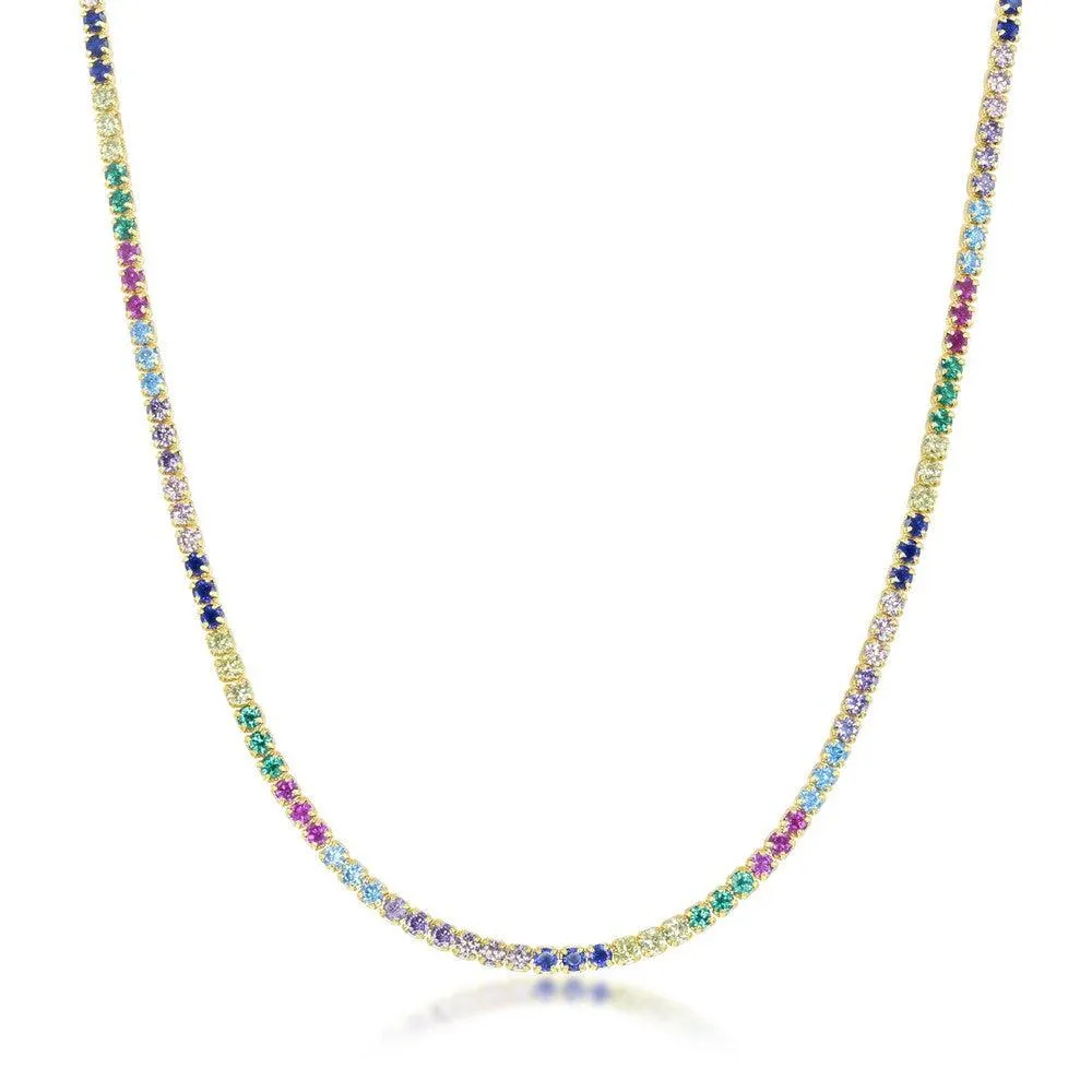 Classic Jewelry Sterling Silver Gold Plated Rainbow CZ Choker Necklace