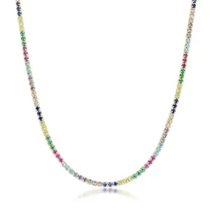 Classic Jewelry Sterling Silver Gold Plated Rainbow CZ Choker Necklace