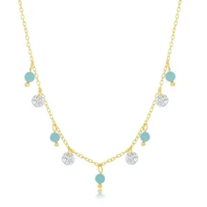 Classic Jewelry Sterling Silver GP Alternating Created Turquoise and CZ Necklace