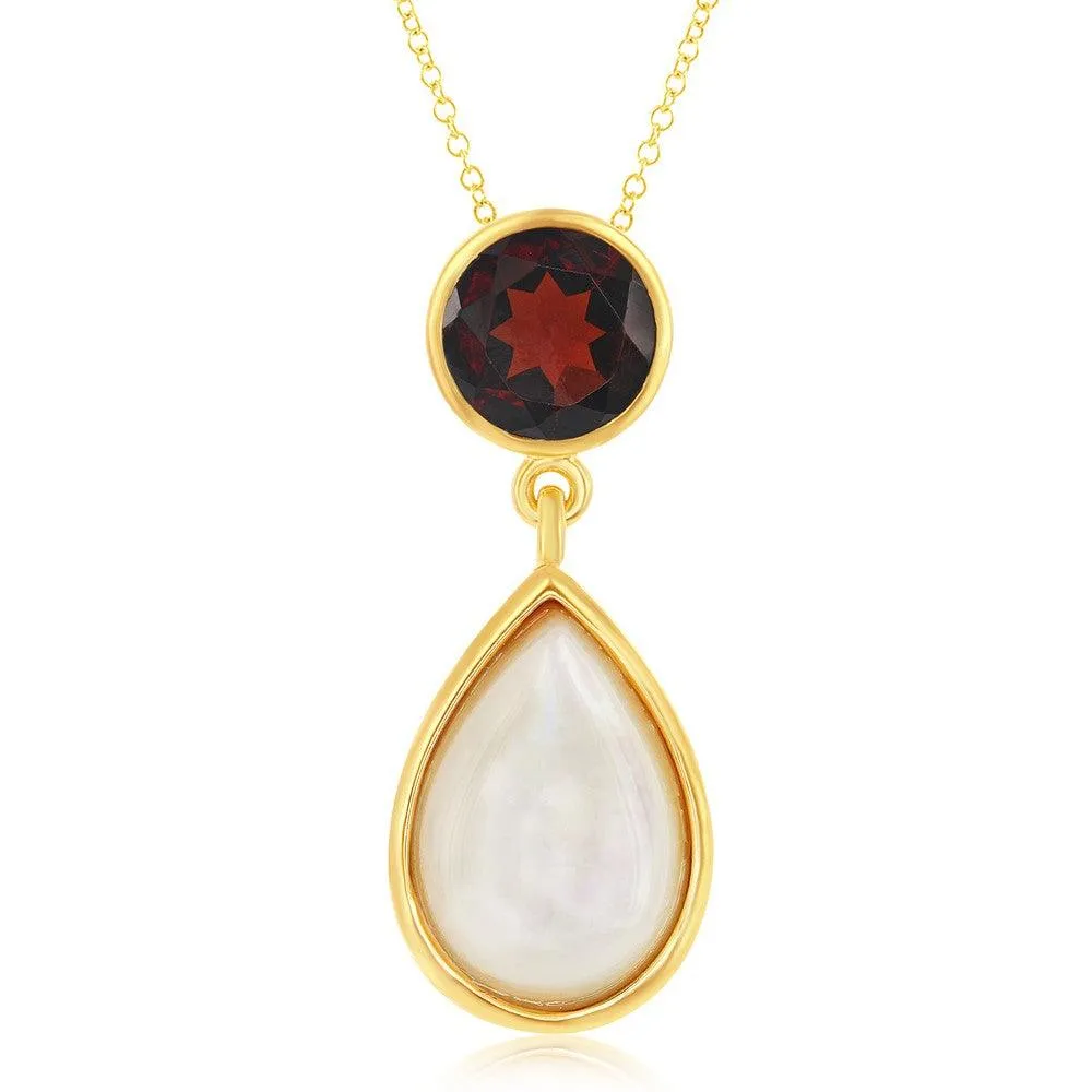 Classic Jewelry Sterling Silver GP Garnet with Mother of Pearl Pendant
