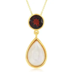 Classic Jewelry Sterling Silver GP Garnet with Mother of Pearl Pendant