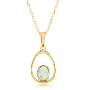 Classic Jewelry Sterling Silver GP Oval Green Amethyst Open Pear-Shaped Necklace