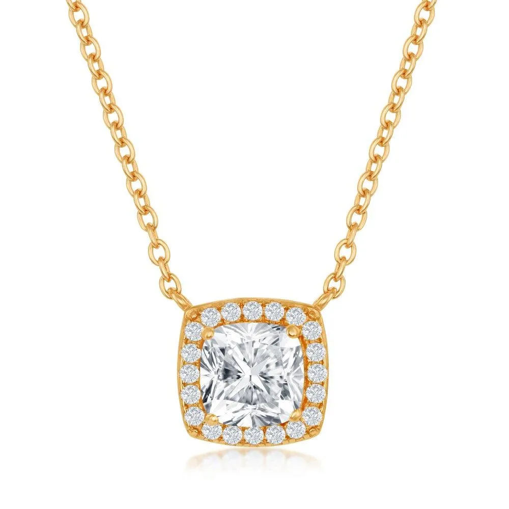 Classic Jewelry Sterling Silver GP Princess-Cut with CZ Border Necklace