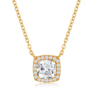 Classic Jewelry Sterling Silver GP Princess-Cut with CZ Border Necklace