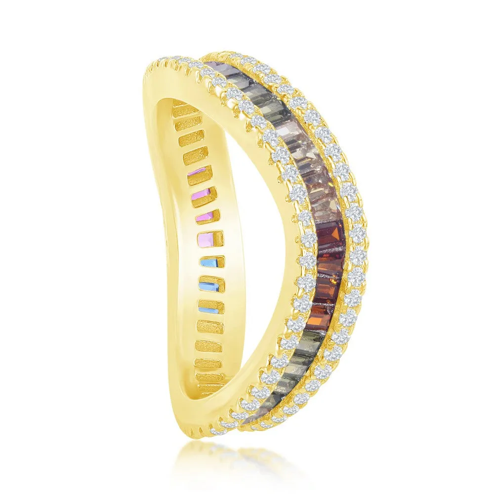 Classic Jewelry Sterling Silver GP Rainbow Baguette CZ Wavy Ring - W-2442-GP