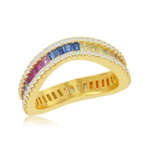 Classic Jewelry Sterling Silver GP Rainbow Baguette CZ Wavy Ring - W-2442-GP