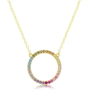 Classic Jewelry Sterling Silver GP Rainbow CZ Circle of Life Necklace