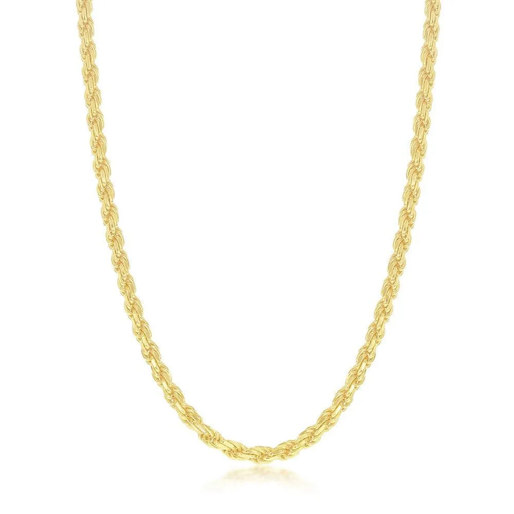 Classic Jewelry Sterling Silver GP Solid Diamond-Cut 3mm Rope Chain, 24"