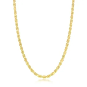 Classic Jewelry Sterling Silver GP Solid Diamond-Cut 3mm Rope Chain, 24"