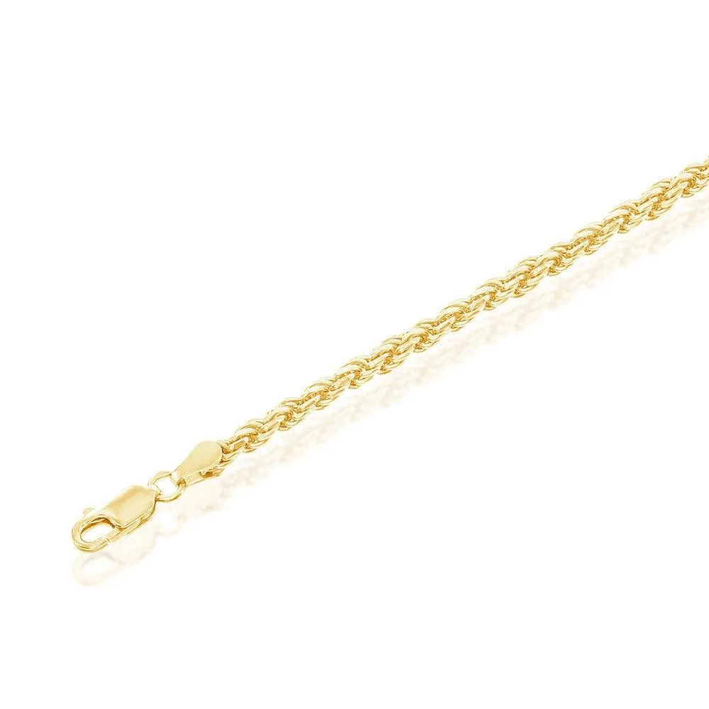 Classic Jewelry Sterling Silver GP Solid Diamond-Cut 3mm Rope Chain, 24"