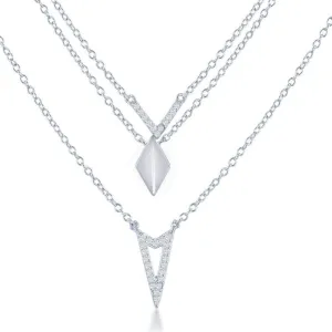 Classic Jewelry Sterling Silver Graduating Triple Chain with CZ Necklace